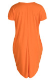 Rose Red Casual Solid Basic O Neck Short Sleeve Short Sleeve Dress