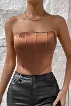 Brown Sexy Backless Strapless Tops