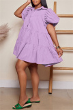 Orange Casual Solid Turndown Collar Short Sleeve Short Sleeve Dress