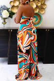 Colour Sexy Casual Print Bandage Backless Strapless Plus Size Jumpsuits