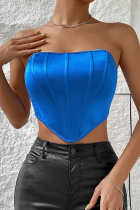 Royal Blue Sexy Backless Strapless Tops