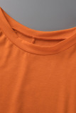 Rose Red Casual Solid Basic O Neck Short Sleeve Short Sleeve Dress