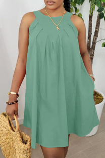 Light Green Casual Solid Pocket O Neck Sleeveless Dresses