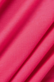 Rose Red Casual Solid Basic O Neck Short Sleeve Short Sleeve Dress