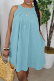 Pink Casual Solid Pocket O Neck Sleeveless Dresses