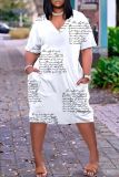 Fluorescent Green Casual Print Basic V Neck Short Sleeve Short Sleeve Dress