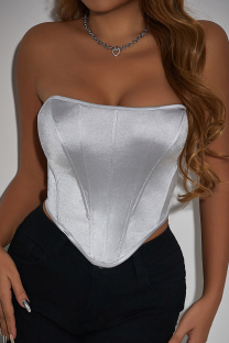 Silver Sexy Backless Strapless Tops