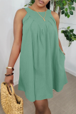Pink Casual Solid Pocket O Neck Sleeveless Dresses