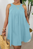 Pink Casual Solid Pocket O Neck Sleeveless Dresses