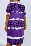Blue Daily Striped Print Patchwork O Neck Straight Plus Size Dresses