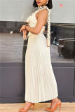 White Casual Solid Color Backless Halter Sleeveless Two Pieces