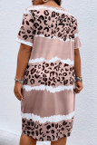 Blue Daily Striped Print Patchwork O Neck Straight Plus Size Dresses