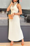 White Casual Solid Color Backless Halter Sleeveless Two Pieces