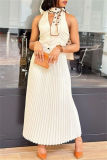 White Casual Solid Color Backless Halter Sleeveless Two Pieces