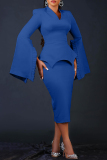 Yellow Casual Solid Patchwork V Neck Pencil Skirt Dresses