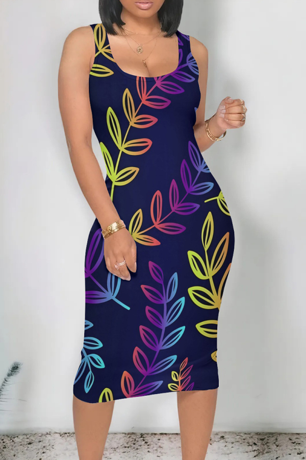 Purple Yellow Street Print Patchwork U Neck Wrapped Skirt Dresses