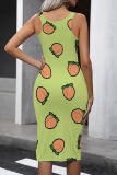 Black Red Street Print Patchwork U Neck Wrapped Skirt Dresses