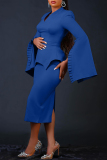 Yellow Casual Solid Patchwork V Neck Pencil Skirt Dresses