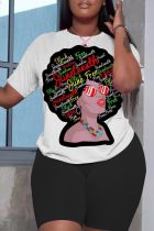 White Black Casual Print Basic O Neck Short Sleeve Two Pieces