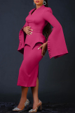 Yellow Casual Solid Patchwork V Neck Pencil Skirt Dresses