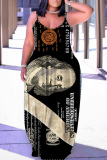Purple Green Sexy Casual Print Backless Spaghetti Strap Long Dresses