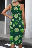 Black Red Street Print Patchwork U Neck Wrapped Skirt Dresses