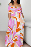 Black Purple Casual Geometric Print Butterfly Print Contrast Off Shoulder Printed Dresses