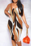 Black Casual Geometric Print Animal Print Flowers Contrast U Neck Printed Dresses