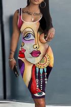Multicolor Casual Print Basic U Neck Vest Dresses