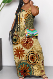 White Casual Print Pocket Patchwork V Neck Long Dresses