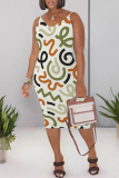 Purple Casual Geometric Print Contrast V Neck Printed Dresses