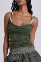 Green Sexy Backless Spaghetti Strap Tops