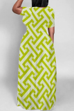Yellow Casual Daily Geometric Print Contrast O Neck Printed Dresses