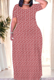 Purple Casual Print Patchwork O Neck Straight Dresses