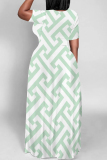 Yellow Casual Daily Geometric Print Contrast O Neck Printed Dresses