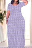 Purple Casual Print Patchwork O Neck Straight Dresses