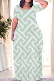 Yellow Casual Daily Geometric Print Contrast O Neck Printed Dresses