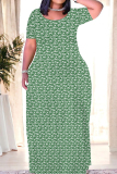 Purple Casual Print Patchwork O Neck Straight Dresses