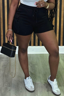 Black Casual Sportswear Solid Color Pocket Bodycon High Waist Conventional Solid Color Shorts