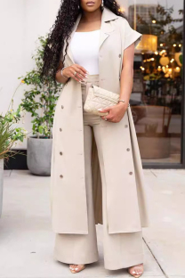 Cream White Casual Solid Color Buckle Ruched Zipper Patchwork Cardigan Collar Short Sleeve Two Pieces