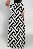 Yellow Casual Daily Geometric Print Contrast O Neck Printed Dresses