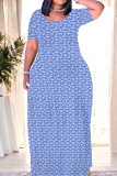 Orange Casual Print Patchwork O Neck Straight Dresses