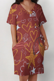 Light Purple Casual Geometric Print The stars Pocket V Neck Printed Plus Size Dresses