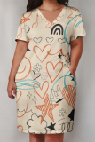 Light Purple Casual Geometric Print The stars Pocket V Neck Printed Plus Size Dresses