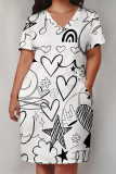 Light Purple Casual Geometric Print The stars Pocket V Neck Printed Plus Size Dresses