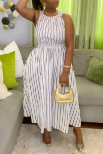 White Casual Sweet Street Daily Elegant Striped Printing Dresses