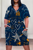 Light Purple Casual Geometric Print The stars Pocket V Neck Printed Plus Size Dresses