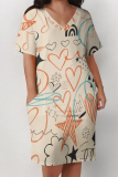 Light Purple Casual Geometric Print The stars Pocket V Neck Printed Plus Size Dresses