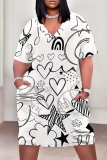 Light Purple Casual Geometric Print The stars Pocket V Neck Printed Plus Size Dresses