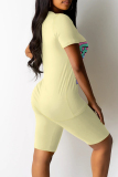 Orange Casual Daily Cartoon Print Contrast O Neck Short Sleeve Two Pieces